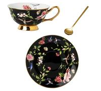 ERHTGUO Europe Afternoon Tea Cup Saucer Spoon Set Coffee With Gold Handle English Dessert Drinkware(Black)