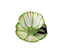 ERHTGUO Floral Ceramic Coffee Mug And Saucer Set Afternoon Tea Cup Creative Gift For Home Cafe(Green)