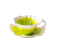 ERHTGUO Flower Shaped Ceramic Mug Dish Set Hand-painted Coffee Cup Milk Breakfast Beverage Cups Couple Utensil(E green)