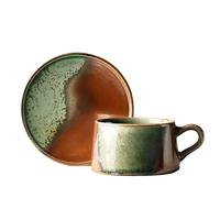 ERHTGUO Handmade Coffee Set Vintage Cup Glaze Transformation Cups And Mugs With Saucer(Green with Brown)