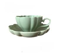 ERHTGUO Ins French Retro Ceramic Coffee Cup And Saucer Set Appearance Level Flower Mugs(Green)