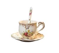ERHTGUO Ivory Porcelain Coffee Cups And Saucers Set Vintage Floral Painted Rose Household Breakfast Cup Ceramic Afternoon Teacup(Color 2)