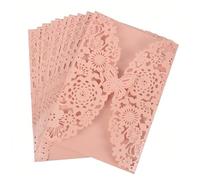ERHTGUO Lot de 10 cartes d'invitation mariage avec papillons, d'anniversaire fleurs, invitations for débuts fille, vœux creuses découpées au laser(Pink)