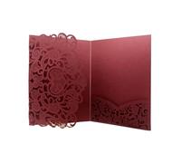 ERHTGUO Lot de 25 ou 50 cartes d'invitation mariage découpées au laser, à trois volets, en dentelle, for, anniversaire, fête, cadeaux(Red,25pcs)