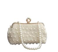 ERHTGUO Pearl Evening Hand Bag Women Handmade Beading Banquet Handbag Bridal Wedding Dinner Party Day Clutch(Flat bottom)