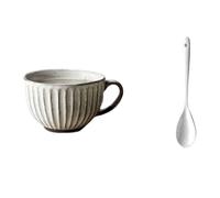 ERHTGUO Retro Rough Pottery Ceramic Drinkware Water Tea Cup Pull Flower Latte Big Mouth Breakfast Dessert Home Decor Coffee Mug Set(Cup-A)