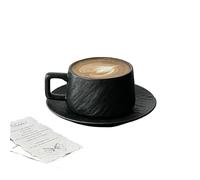 ERHTGUO Retro Stone Pattern Coffee Cup, Simple Ceramic, Latte Flower, Cappuccino Mocha Saucer(Coffee set Black)