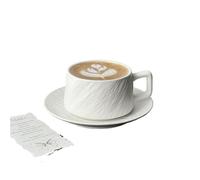 ERHTGUO Retro Stone Pattern Coffee Cup, Simple Ceramic, Latte Flower, Cappuccino Mocha Saucer(Coffee set white)