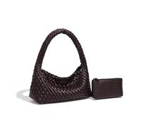 ERHTGUO Sac fourre-tout tissé à la main de luxe style printemps panier sous les aisselles doublure en polyester doux épaule simple(Chocolate)