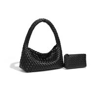 ERHTGUO Sac fourre-tout tissé à la main de luxe style printemps panier sous les aisselles doublure en polyester doux épaule simple(Black)