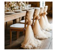 ERHTGUO Set of 10/50 Chair Sashes Elegant Wedding Decor Semi-Sheer Tulle for Parties Churches Christmas Aisle Accent(Beige,10 pcs)