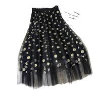ERHTGUO Skirts Women Tender Sweet Korean Style Printed Lady Mesh Ins Classy All-match College Lovely Stylish Charm(Black,XX-Large)