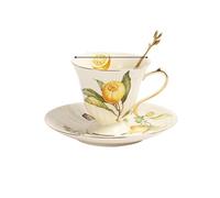 ERHTGUO Tea Cups And Saucers Lemon Pattern Ceramic Breakfast Cup With Saucer Party Supplies Cappuccino Mug For Table Decorations(200ML)