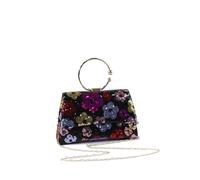 ERHTGUO Top Handle Bags For Bridal Women Shiny Sequins Evening Handbag Colorful Flowers Party Clutch Purse Chain Shoulder(Black)