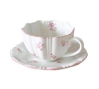 ERHTGUO Vintage Floral Embossed Cherry Coffee Cup & Saucer Set, Aesthetic Pastel Ceramic Tea, Cute Home Afternoon Drinkware(Cups and Saucers)