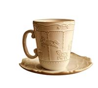 ERHTGUO Vintage Relief Carousel Coffee Cup Plate Set， Ceramic Mug Shop Latte Cups,Couple Tea Holiday(D mug saucer)
