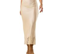 ERHTGUO Women Half Slip Long Skirts Lace Trim Satin Midi Skirt A Line Flowy Silky Maxi for Under Dress Streetwear(White,XL)