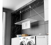 Eric - Etendoir a Linge Plafond 120x50cm, Etendoir Plafond, 9,6m de Surface de Séchage, Mini Seche Linge à Pliage Vertical 2,5m, Métal avec Revêtement Plastique sans PVC, Séchoir Suspendu Blanc