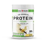 PROTEINES VEGAN TRI-SOURCE - Protéines Végétales Vegan Savoureuses Pour le Développement Musculaire - Riz Spiruline Pois - Assimilable Rapidement - 500g - Saveur Vanille - Eric Favre