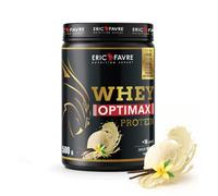 WHEY OPTIMAX PROTEIN +74% Protéines Bi-sources: WPC + Protéine Brevetée, 17g BCAA, 11g Glutamine, Peu Sucrée et Onctueuse ｜Idéal pour la Prise de Masse Musculaire｜ Vanille 500g - Eric Favre