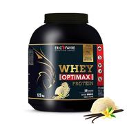WHEY OPTIMAX PROTEIN +74 Protéines Bi-sources: WPC + Protéine Brevetée, 17g BCAA, 11g Glutamine, Peu Sucrée et Onctueuse｜Idéal pour la Prise de Masse Musculaire｜ Vanille 1,5kg - Eric Favre