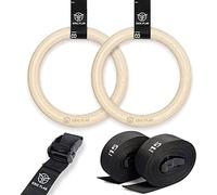 Eric Flag Anneaux de Gymnastique en Bois 28 mm | Anneaux Olympiques avec Sangles Graduées Réglables | Grip Naturel, Entraînement au Poids du Corps pour Crossfit, Musculation, Calisthenics & Home Gym