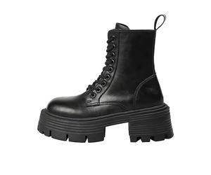 ERICAT Black Thick Bottom Women's Boots Four Seasons Height Increasing Knight Boots British Style Short Boots Round Toe Work Boots Black Chelsea Boots