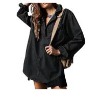 ERICAT Cautiousm Chic & Comfy Denim Pullover - Button V Neck Blouse,Womens Loose Fit Long Sleeve Jean Jacket(Black,XL)