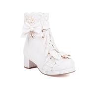 ERICAT Chaussures Courtes Lolita Femme Noeud lacé Chaussures de Cheville à Talon Moyen Chunky à Lacets Chaussures de Princesse Noires Grande Taille Bottes Confortables pour Femmes