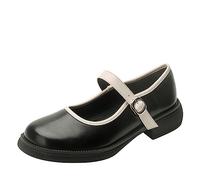 ERICAT Chaussures Mary Jane Vintage en Cuir Souple Confortables Femmes Robe élégante à péplum Tête Ronde Bouche Shallow Chaussures Simples