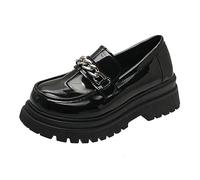 ERICAT Muffin Fond épais Petites Chaussures en Cuir Femelle Confortable rehausser Cuir Souple Plat Lefou Chaussures Shopping Quotidien Travail Unique Chaussures