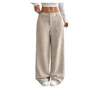 ERICAT Pants Women Baggy Tall Cord Wide Leg Trousers, Straight Leg Lounge Pants with Pockets(Apricot,L)