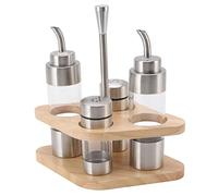 ERICAT Salière et poivrière, Ensemble Distributeur d'huile et de vinaigre avec Support en Bois Distributeur d'épices en Verre for la Cuisine à Domicile Restaurant/690