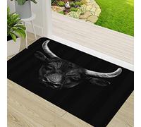 ERICAT Tapis de Porte Paillasson d'Entree Interieur et Extérieur Tapis,Taureau Nature Animal Ferme Noir Camargue Visage Taureau Bête Sauvage Corne,Antidérapant et Absorbant Tapis pour Chambre 50x80cm