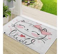 ERICAT Tapis de Porte Paillasson d'Entree Interieur et Extérieur Tapis,Visage Rose Chat Mignon Esquisse Enfants Fille Texte Miaou,Antidérapant et Absorbant Tapis pour Chambre 50x80cm