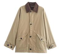 ERICAT Womens Canvas Jacket Contrast Button Down Canvas Shacket Outwear(Khaki,M)