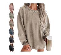 ERICAT Womens Crewneck Corduroy Corded Sweatshirt Casual ong Sleeve Pullovers for Fall and Winter(Khaki,L)