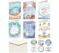 Ericetion Cartes de vœux de Pâques 1 Set Carte de vœux Joyeuses Pâques Œuf Lapin Bénédiction avec enveloppes Autocollants Cartes d'invitation colorées