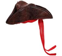 Ericetion Chapeau De Pirate en Daim avec Ruban Rouge, Chapeau Médiéval De Style Colonial, Accessoire De Cosplay pour Halloween, Carnaval Bal Masqué.