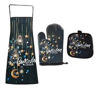Ericetion Ensemble De Tablier De Cuisine Ramadan Mubarak, Manique De Four Résistant À Chaleur pour Cuisson en Cuisine.
