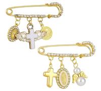 Ericetion Lot De 2 Épingles De Sûreté Saint Benoît, Épingle De Revers Vierge avec Pendentif Croix, Broche Chrétienne Notre-Dame De Guadalupe pour Femme