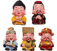 Ericetion Ornement du Dieu de la Richesse en résine, Lot de 5 Mini Figurines mascottes Chinoises Feng Shui, Statue du Dieu de la Fortune Chanceux et Riche.
