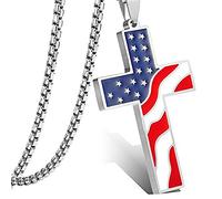 Ericetion Pendentif Croix Drapeau Américain pour Hommes Femmes, Goutte D'huile, Style Hip-hop Américain, Long Collier, Bijoux Cadeau