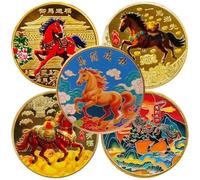 Ericetion Pièce De Monnaie Chinoise Représentant Le Cheval, Année du Cheval 2026, Pièce d'or Porte-Bonheur du Zodiaque Chinois, Souvenir Cadeau Commémoratif.