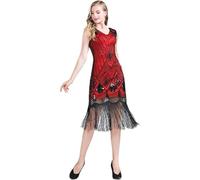 Ericetion Robe à Franges et Sequins col V des années 1920, Robe Vintage sans Manches pour soirée, Robe de Style années folles Great Gatsby pour fête et Bal de Promo.