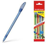 Erichkrause Lot de 4 stylos à bille Neo Original - Stylet à pointe fine sophistiqué - Corps rond translucide mat - Encre de couleurs bleu, noir, rouge, vert - La couleur du corps correspond à l'encre 