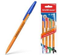 Erichkrause Pack de 4 Stylos Bille R-301 Orange Stick 0.7 - Corps Hexagonal Opaque - Pointe 0.7mm - Encre à Séchage Rapide - Couleur Bleu G