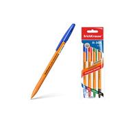 Erichkrause Pack de 4 Stylos Bille R-301 Orange Stick 0.7 - Corps Hexagonal Opaque - Pointe 0.7mm - Encre à Séchage Rapide - Couleur Bleu
