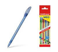 ERICHKRAUSE Stylo et Roller de la marque modèle Pack de 4 stylos Neo Original - Pointe aiguille sophistiquée fine pointe - Corps rond translucide mat - Encre de couleurs bleu, noir, rouge,