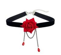 Ericotry - Collier de Clavicule en Dentelle Noire Style Rétro avec Fleur de Rose - Bijoux Tendance pour Femme - Acier Inoxydable - Collier - 38.1 cm